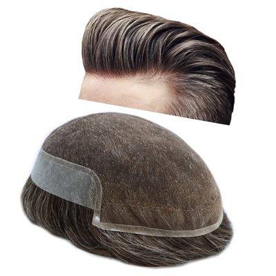Hair Wonders Hair System for Men Swiss Lace Hairpiece for Men Toupee Real Natural Human Hair Lace Front Mens Hair System 7X9#330#3 Dark Brown+30% Grey 100% Density