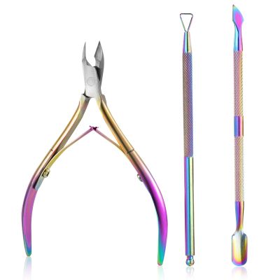 Cuticle trimmer pedicure manicure tool with cuticle pusher to cut dead skin on nails and toenails, nails, toenails (colorful)