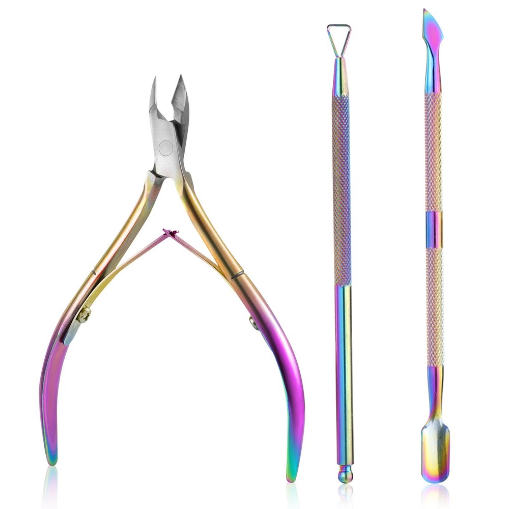 Cuticle trimmer pedicure manicure tool with cuticle pusher to cut dead skin on nails and toenails, nails, toenails (colorful)