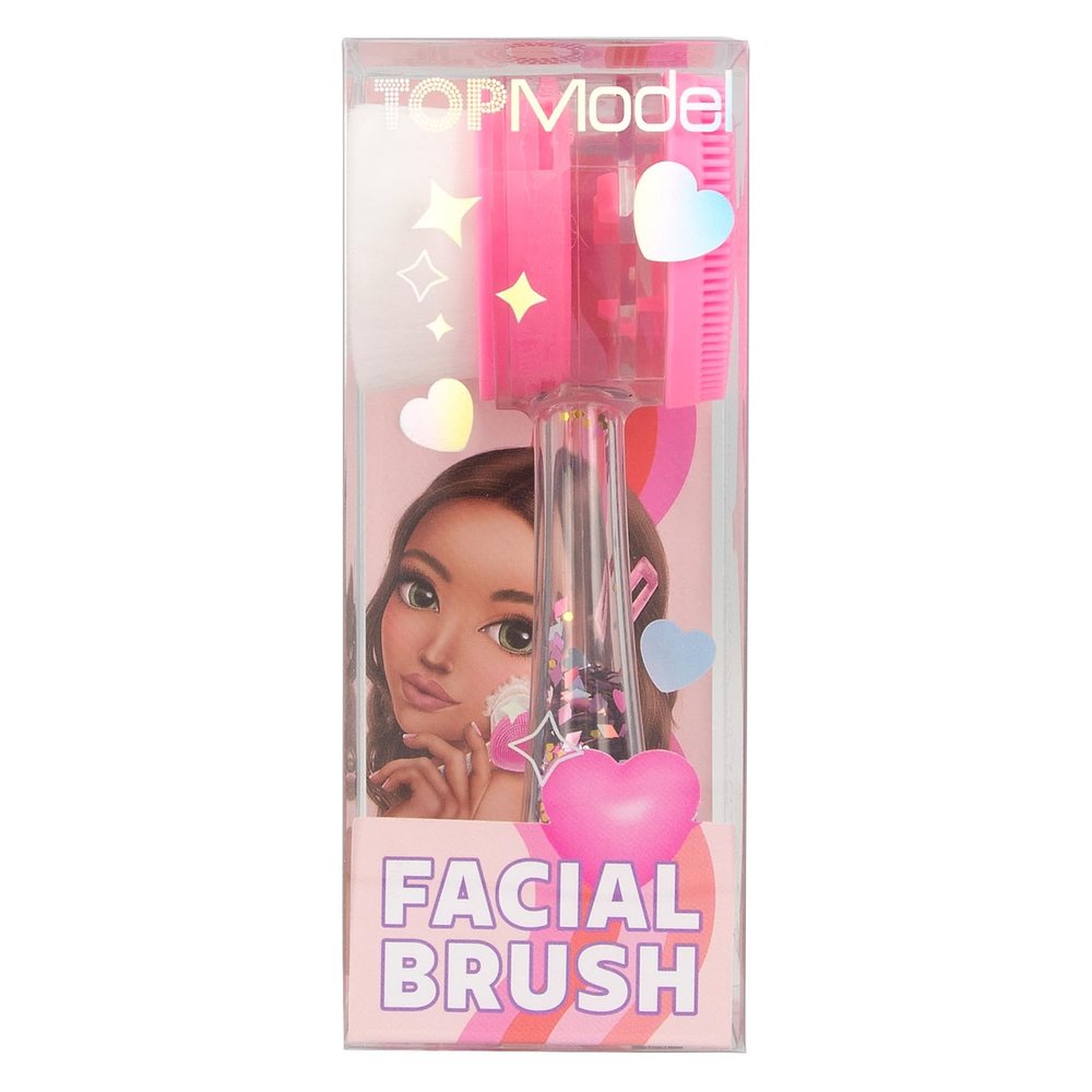 Depesche TOPModel Beauty and Me 12838 Pink Heart Shaped Face Brush with Transparent Handle and Confetti with Brush and Silicone Side