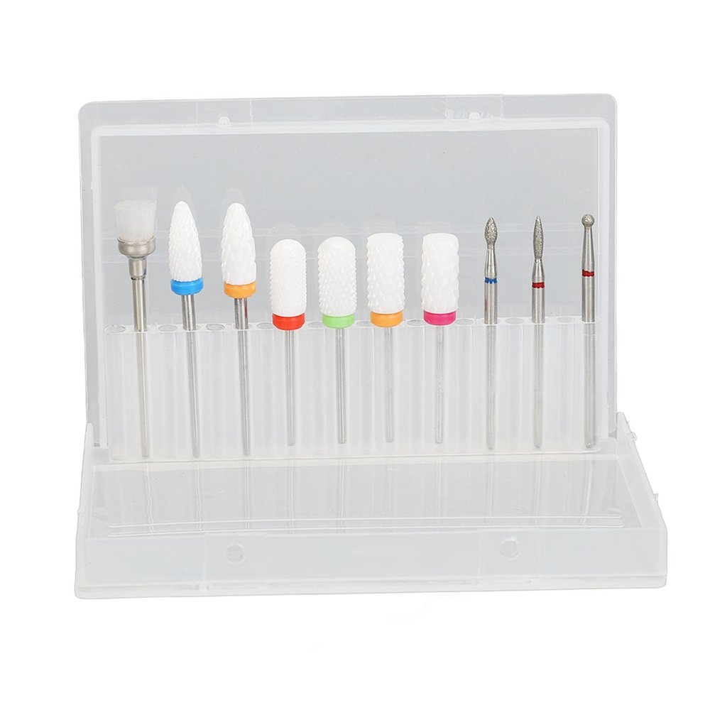 10Pcs Nail Drill Bits Set with Storage Box - Tungsten Steel & Ceramic Manicure Pedicure Drill Bits for Acrylic Gel Nails, Home Salon Use, Professional Nail Art Tools