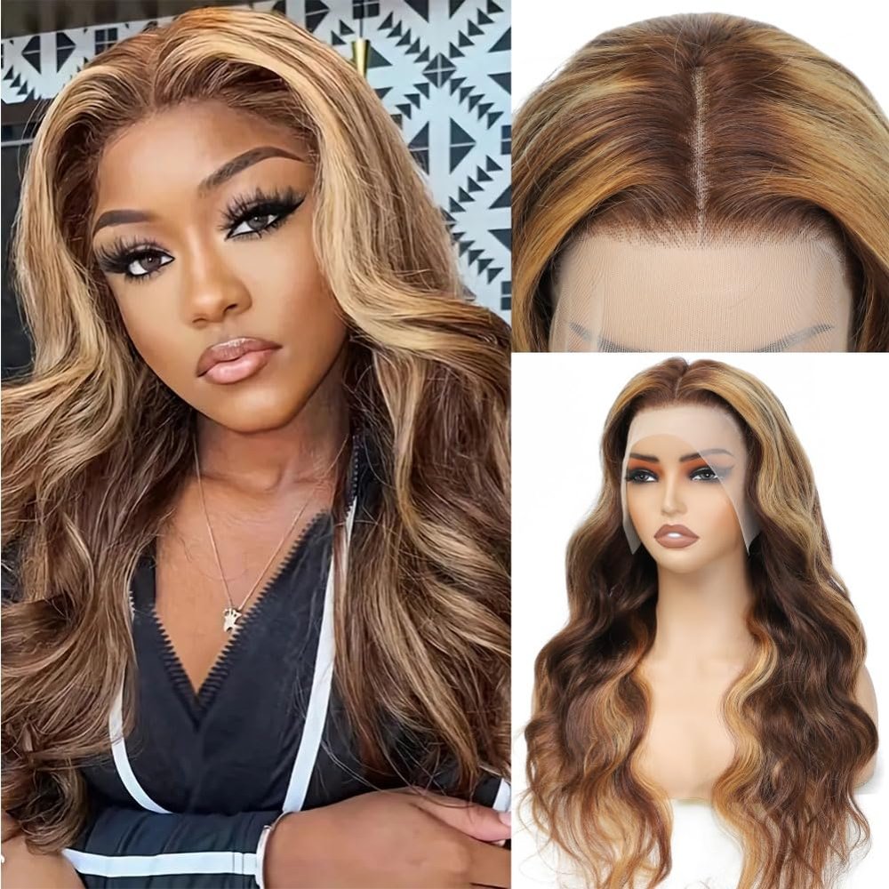 SERUYLEO Human Hair Wig 20 Inch 13x4 Ombre Body Wave Lace Front Wigs Human Hair Honey Blonde Wig Pre Plucked with Baby Hair 200 Density 4/27 Highlight Glueless Human Hair Wigs for Black Women