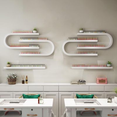 Vibeo Wood Nail Polish Rack Wall Mount, U Shape Essential Oil Perfume Storage Rack, Salon Beauty Nail Shop Organizer Holder Cosmetic Wall Rack (Color : White, Size : 6 Piece Set)