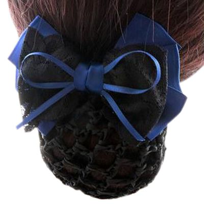 Bowknot Snood Net,Net Hair Clip, Net Hair Clip, Barrette, Hairnet,Elastic Bun Headdress Hair Snood Net Barrette Clip, Blue and Black K13