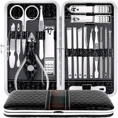 18 in 1 Essentials Manicure Pedicure Kit with Nail Cutter, Scissors, Tweezers, Ear Pick Eyebrow Utility Tools with Leather Case