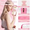 Small Clear Personalized Initial Makeup Bag, Preppy A-Z Chenille Letter Patch Cosmetic Bag, Cute Transparent Nylon Waterproof Zipper Beach Varsity Letter Pouch, Gift for Women Girls(Pink-Pink X) view 3