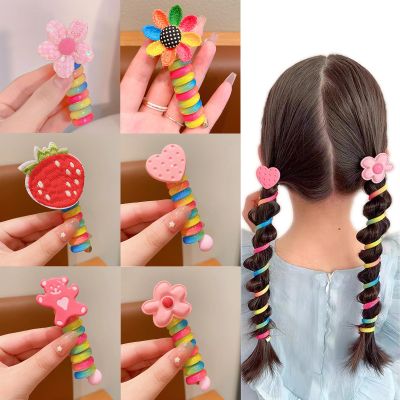 6Pcs Colorful Telephone Wire Hair Bands for Kids, Women Girl Spiral Hair Ties Phone Cord Hair Ring, No Crease Hair Tie Bowknot Hair Bands Ponytail Holders Telephone Line Hairtie Hair Accessories (G)