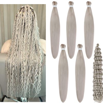 Silver Braiding Hair Pre stretched for Boho Braids Boho Braiding Hair with Boho Curls