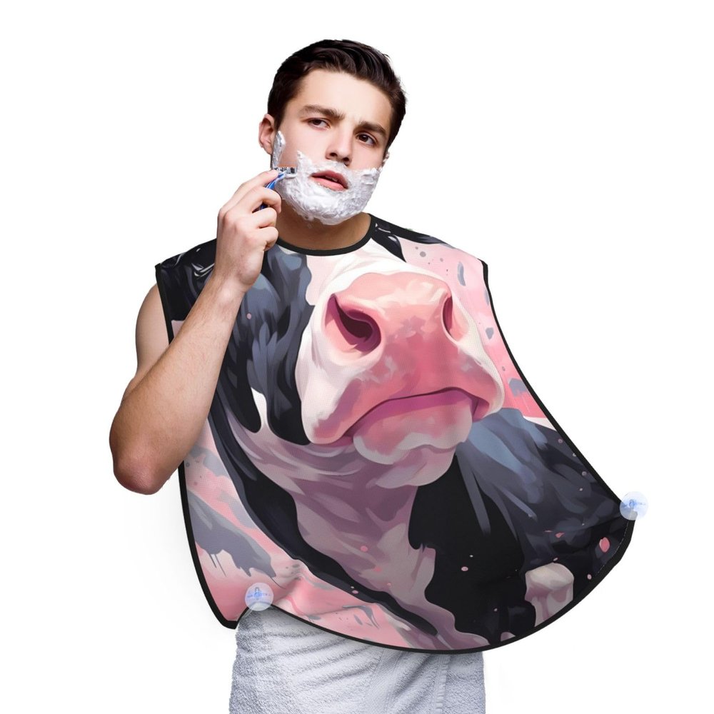 UOYO Cow Print Texture Beard Bib Apron for Men Watercolor Beard Hair Catcher, Non-Stick Beard Shave Trimming, Grooming Gifts for Husband, Dad