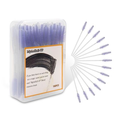 100 Pcs Disposable Eyelash Brush, Mascara Wands Makeup Brushes Crystal Eyebrow Spoolies rush for Eyelash Extensions with Container (Crystal White Purple)