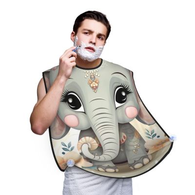 UOYO Cute Elephant Beard Bib Apron for Men Ethnic Floral Leaves Beard Hair Catcher, Non-Stick Beard Shave Trimming, Grooming Gifts for Husband, Dad
