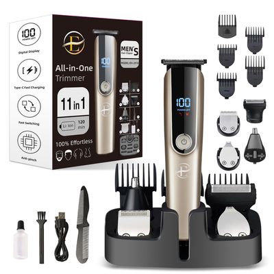 Beard Trimmer for Men - 5 in 1 Kit Electric Razor, Nose Hair Trimmer with LED Display, Cordless Mustache Body Face Grooming Kit, Rechargeable Beard Shaver (Gold)