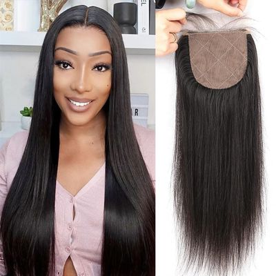 RIVPOIG 4x4 Silk Base Lace Closure with Baby Hair Pre Plucked Brazilian Virgin Straight Natural Black Color Human Hair Free Part Toppers Closure For Women (4 * 4 Silk Base Lace Closure, 12inch)