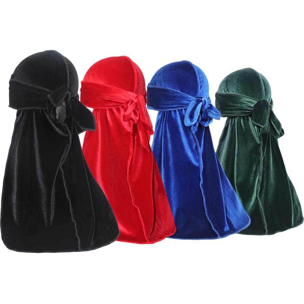 ForceWave Velvet Durags for Men Premium Du Rags Pack of 4 for Men Women