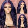 Blue Human Hair Lace Front Wigs Body Wave 13x4 Dark Blue Colored Pre Plucked With Natural Hairline HD Transparent Lace Frontal Wigs for Women (13x4 lace front wig, 12 inch) view 1