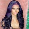 Blue Human Hair Lace Front Wigs Body Wave 13x4 Dark Blue Colored Pre Plucked With Natural Hairline HD Transparent Lace Frontal Wigs for Women (13x4 lace front wig, 12 inch) view 2