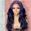 Blue Human Hair Lace Front Wigs Body Wave 13x4 Dark Blue Colored Pre Plucked With Natural Hairline HD Transparent Lace Frontal Wigs for Women (13x4 lace front wig, 12 inch) view 4