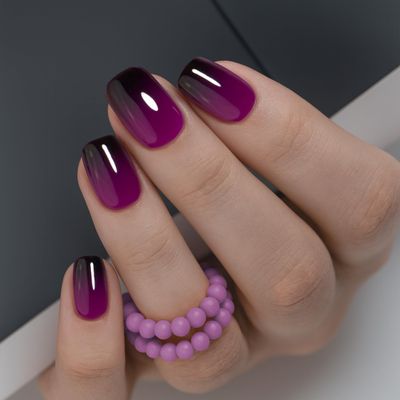 CurvLife Short Square Ombre Press On Nails, Gradient Glow Purple, Soft Gel