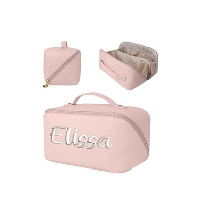 ZoikoM Personalized Embroidered Cosmetic Bag, Customized Cosmetic Bag, Personalized Gift for Her, Personalized Gift for Bridesmaid, Makeup Storage Box, pink, Not customized