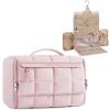BAGSMART Travel Toiletry Bag, Extra Large Full-open Hanging Toiletry Bag for Women, Puffy Cosmetic Makeup Bag Organizer with Handle for Accessories, Essentials, Toiletries (Pink 13''L) view 1