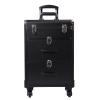 QIANMOON Rolling Makeup Train Case, 3 in 1 Handcart with Lock and Adjustable Divider, Cosmetic Storage Manager for Barber Stores, Hairdressing Colleges, Homes (Black) view 1