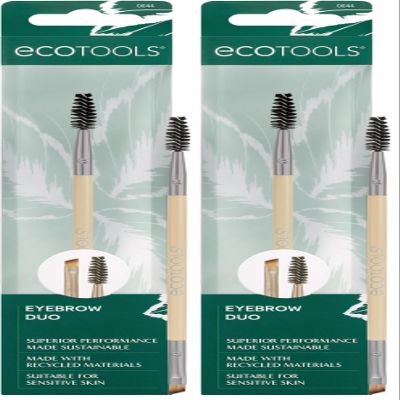 EcoTools Eyebrow Brush Duo, Tame, Sculpt & Fill in Brows, Multipurpose For Eyebrow Gel, Powder, & Cream, Dual-Ended Spoolie & Angled Brow Brush, Eco Friendly, Cruelty-Free, & Vegan, 1 Count