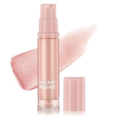 AIUEO Liquid Highlighter Makeup Glitter Contour Makeup Shimmer Oil for Face & Body,Long Lasting Luminous Lotion,Multi-Use Body Highlighter Glitter Shimmer Oil-Rose Gold