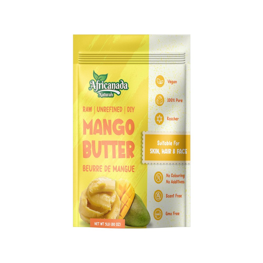 Africanada Naturals Raw Unrefined Mango Butter 5 LB, 80 oz | Butter | For DIY Face, Body, Hands | Natural | 100% Pure | Creamy | Organic from Africa | Resealable Bag | 5 LB (80 0z)