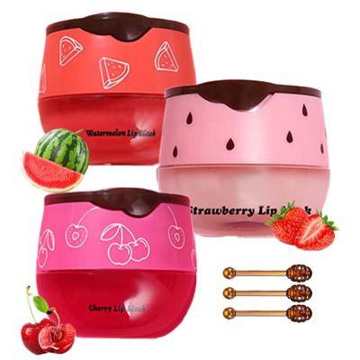 Aaiffey Lip Balm Honey Pot,Watermelon Apple Lime Cherry Lip Sleeping Mask Moisturizing Lip Mask Overnight Hydrating Prevention Dry and Cracked Lip Scrubs Exfoliator Lip Wrinkle Care 3 pcs