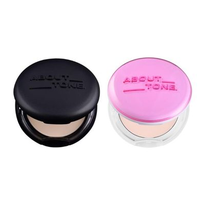 [ABOUT TONE] Blur Powder Pact (1.5 COOL FAIR) + Glow Powder Pact BUNDLE SET/Pressed Powder Pact with Mirror and Puff, Face Makeup Setting Powder, Finishing Powder with Sebum Control, Vegan