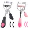 2 Pcs Stainless Steel Eyelash Curler with Built-in Comb Pinch Pain-Free Suitable for Any Eye Shapes and Sizes, with 4 Silicone Refill PadsBlack&Light Pink view 1
