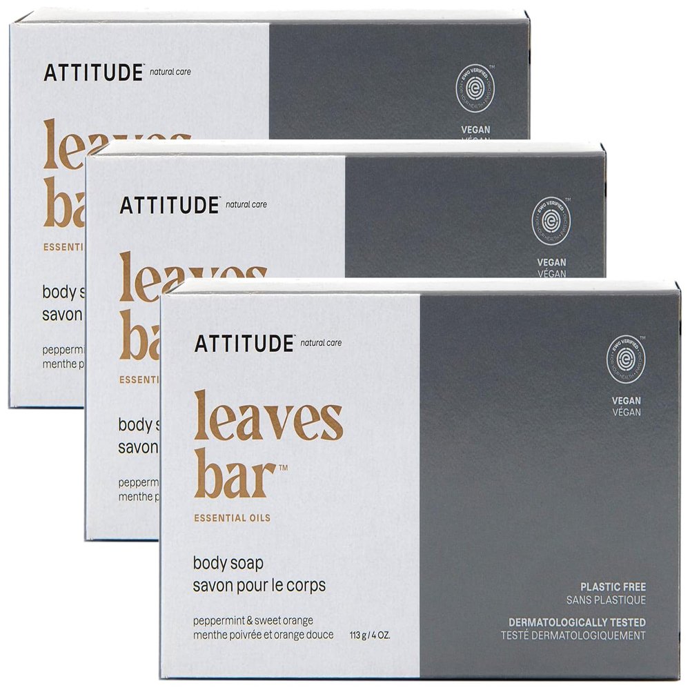 ATTITUDE Bath and Shower Body Soap Bar, EWG Verified, Plastic-free, Plant and Mineral-Based Ingredients, Vegan and Cruelty-free Personal Care Products, Orange Cardamom, 4 Ounces (Pack of 3)