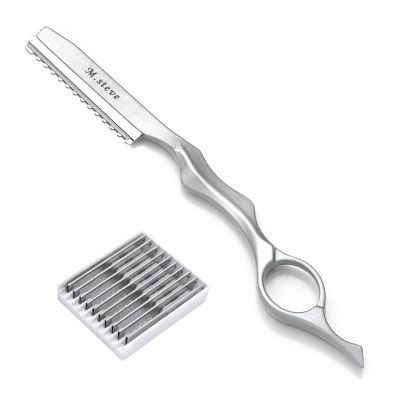 Hair Cutting Razor, Hair Razors For Cutting Hair Professional Styling Razor with Replacement Stainless Steel Blades for Salon/Home -11PCS Silver