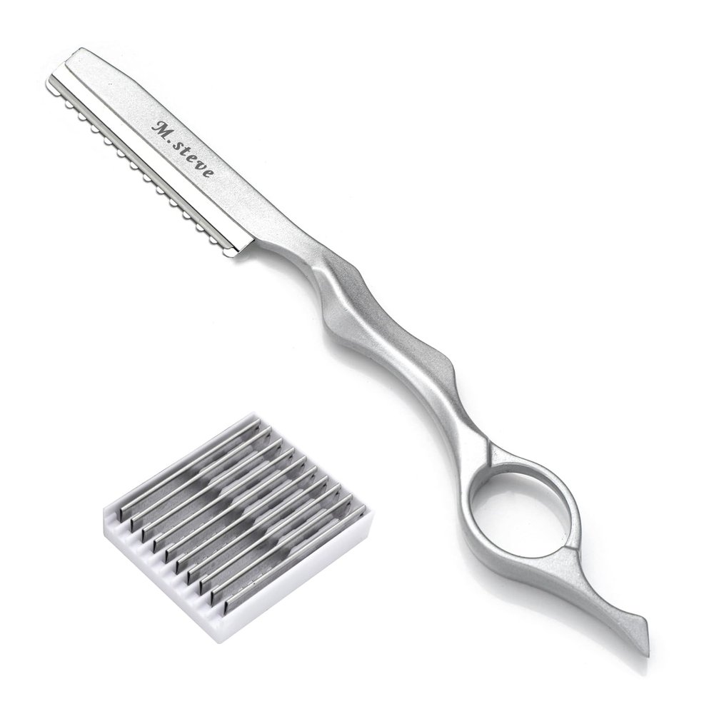 Hair Cutting Razor, Hair Razors For Cutting Hair Professional Styling Razor with Replacement Stainless Steel Blades for Salon/Home -11PCS Silver