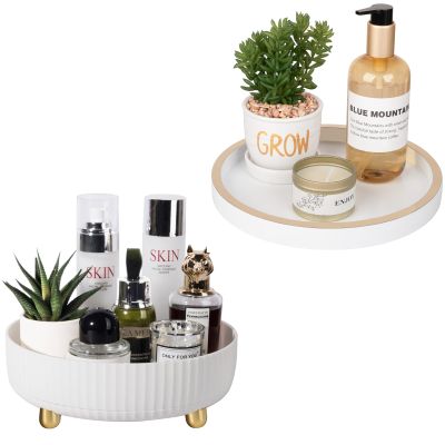 Anyoifax Makeup Perfume Organizer Tray 360 Degree Rotating Lazy Susan Skincare Lotion Organizer Spinning Cosmetics Storage for Dresser, Vanity, Bathroom Countertop, Small White