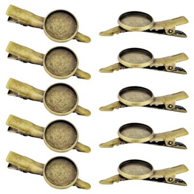 10pcs 4cm Metal Alligator Hair Clips with Cabochon Setting Tray Hair Clips with Blank Round Tray Base Alligator Hair Clips Blank Hairgrip Base Trays for DIY Hair Accessories, Antique Bronze