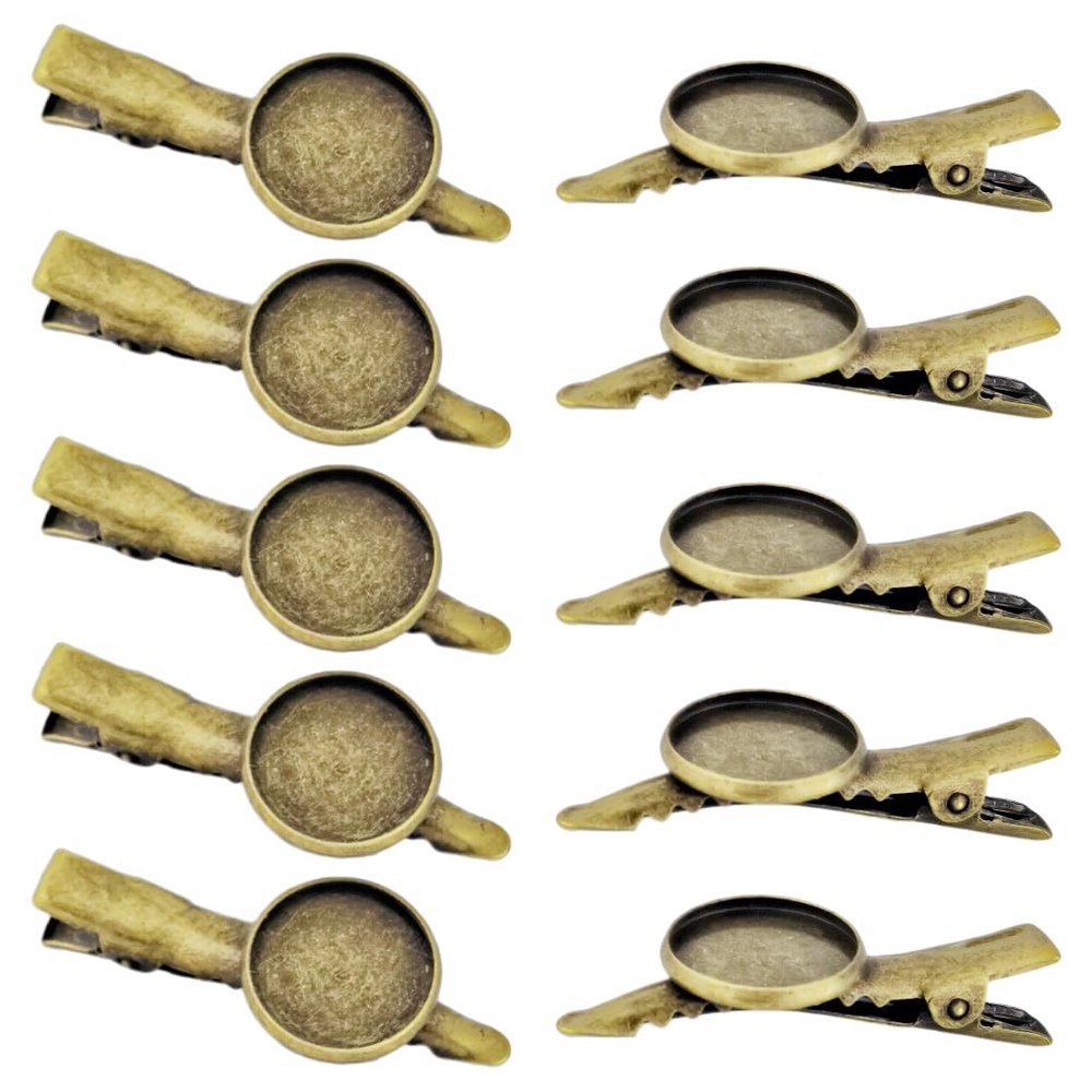10pcs 4cm Metal Alligator Hair Clips with Cabochon Setting Tray Hair Clips with Blank Round Tray Base Alligator Hair Clips Blank Hairgrip Base Trays for DIY Hair Accessories, Antique Bronze