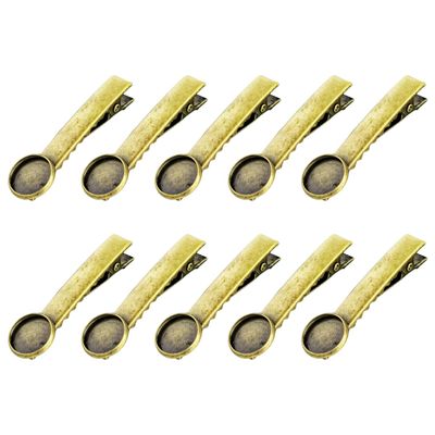 10pcs 4.6cm Metal Alligator Hair Clips with Cabochon Setting Tray Hair Clips with Blank Round Tray Base Alligator Hair Clips Blank Hairgrip Base Trays for DIY Hair Accessories, Antique Bronze
