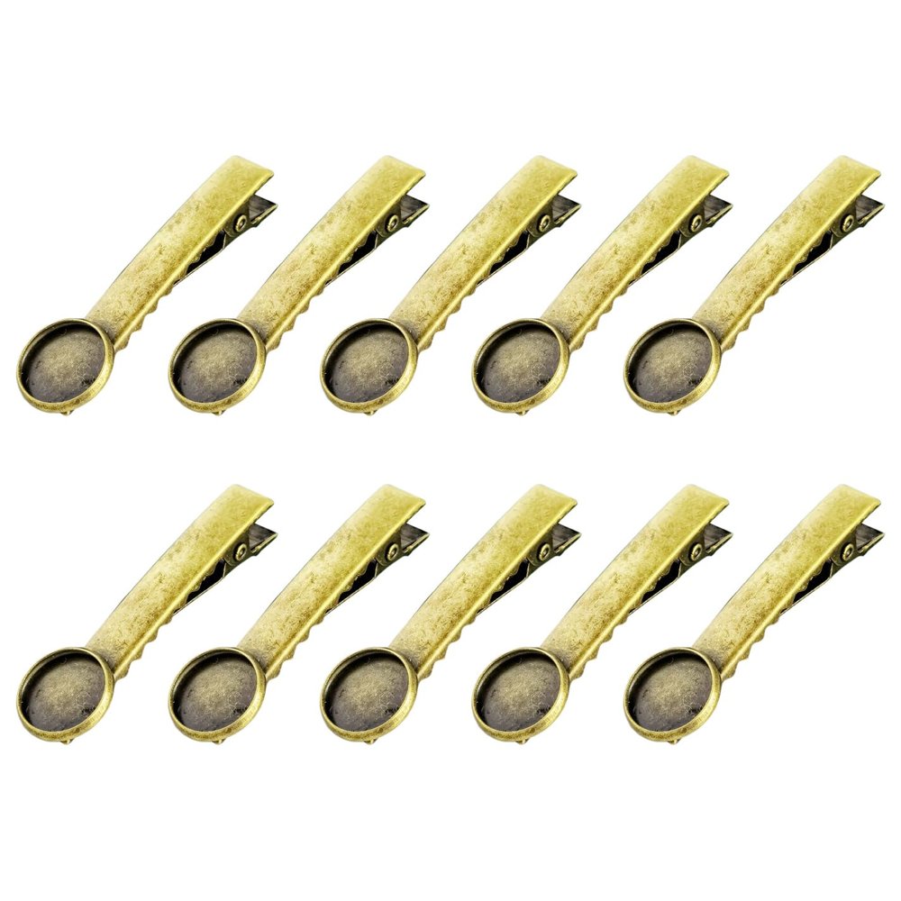 10pcs 4.6cm Metal Alligator Hair Clips with Cabochon Setting Tray Hair Clips with Blank Round Tray Base Alligator Hair Clips Blank Hairgrip Base Trays for DIY Hair Accessories, Antique Bronze