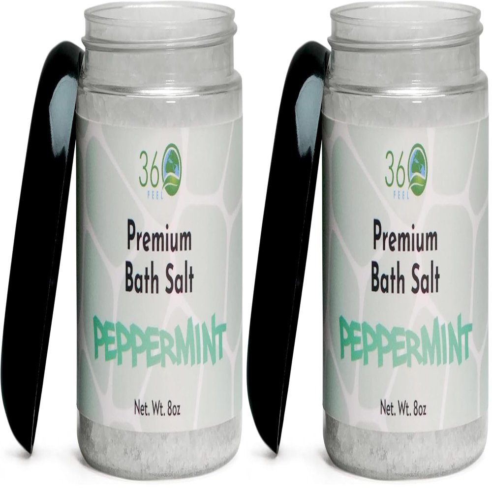 360Feel Peppermint Detox Bath Salt Body Scrub - Great Exfoliating Body Scrub for Acne Scars Stretch Marks Foot Scrub Great for Women Body - 8 Fl Oz (Pack of 2)