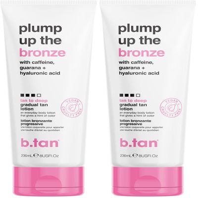 b.tan Dark Gradual Self Tanning Lotion | Plump Up the Bronze Everyday Glow Lotion - Develop a Bronzed Glow, Infused With Hyaluronic Acid For Plump, Juicy Skin, Vegan, Cruelty & Paraben Free, 8 Fl Oz