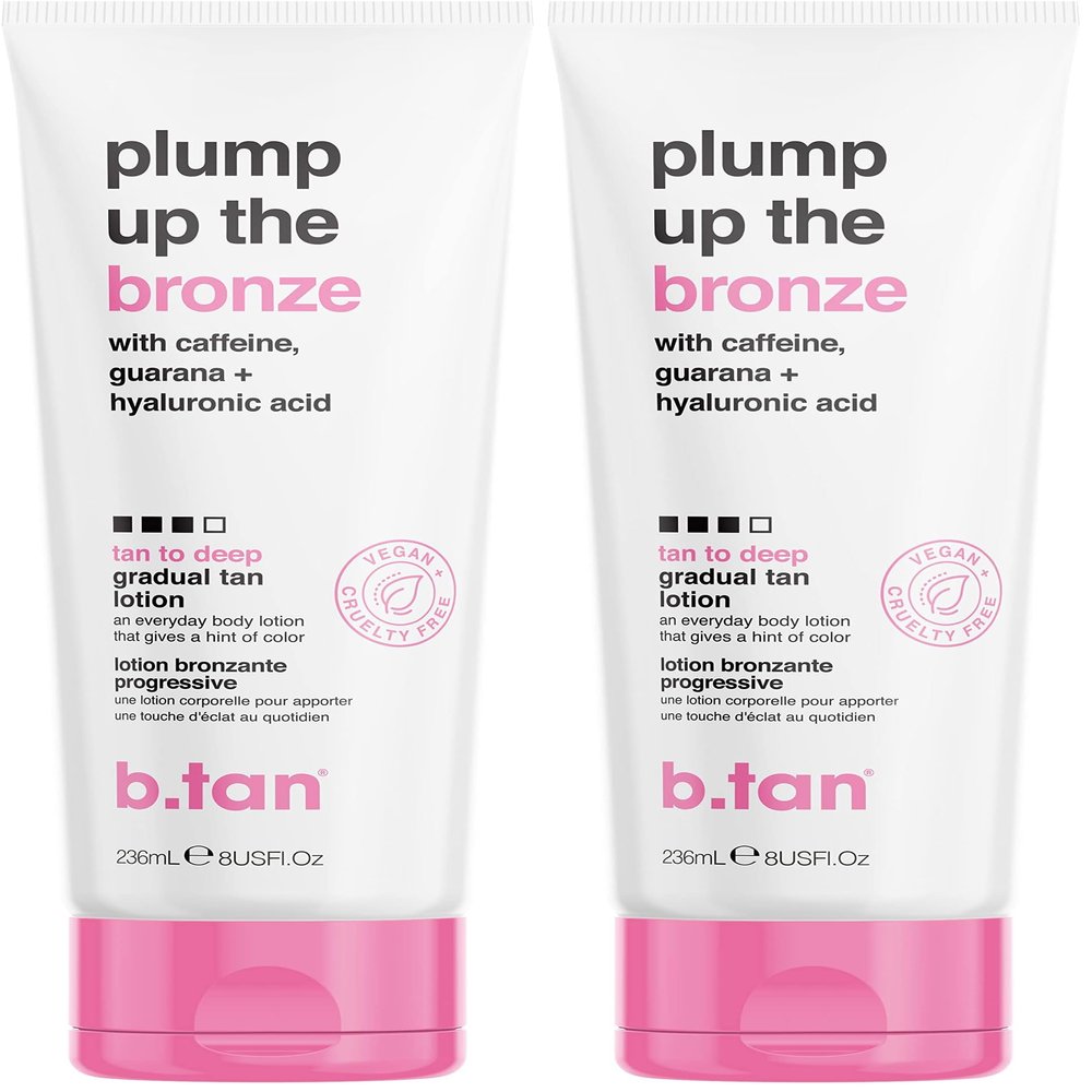 b.tan Dark Gradual Self Tanning Lotion | Plump Up the Bronze Everyday Glow Lotion - Develop a Bronzed Glow, Infused With Hyaluronic Acid For Plump, Juicy Skin, Vegan, Cruelty & Paraben Free, 8 Fl Oz