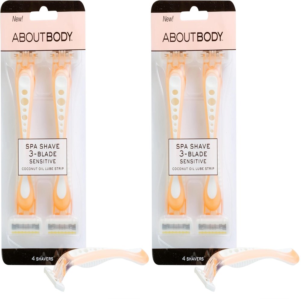 About Face Body Spa Shave 3-Blade Sensitive Disposable Razors With Coconut Oil Lube Strip, 4 Count (Pack of 2)