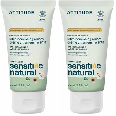 Attitude Deep Moisturizing Body Cream, Plant and Mineral-Based Ingredients, Vegan and Cruelty-free Personal Care Products for Sensitive Skin, Unscented, 2.5 Fl Oz (Pack of 2)