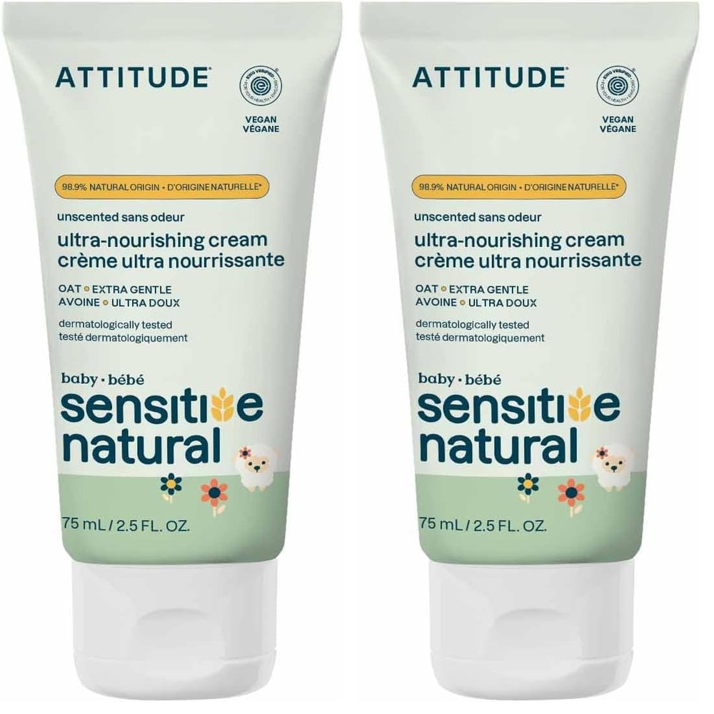 Attitude Deep Moisturizing Body Cream, Plant and Mineral-Based Ingredients, Vegan and Cruelty-free Personal Care Products for Sensitive Skin, Unscented, 2.5 Fl Oz (Pack of 2)