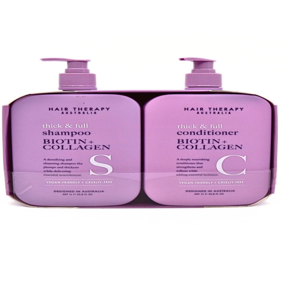 Hair Therapy Australia Thick & Full Shampoo & Conditioner Set | Biotin + Collagen | Deep Nourishing, Strenghtening, Softening, Purple