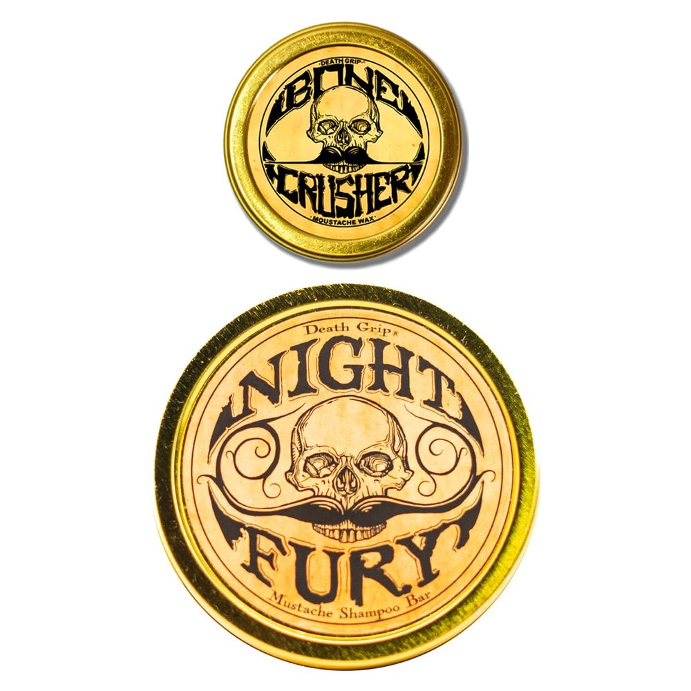 THE VINTAGE GROOMING CO. Bone Crusher Extra Strong Extra Firm Mustache Wax & Night Fury Mustache Wash Shampoo Bar Set