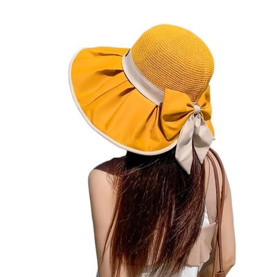 New Black Rubber Sunshade hat for Women's Summer Anti UV Sunshade hat, high-end Fisherman hat, Sun hat (Color : Yellow, Size : M(56-58CM))
