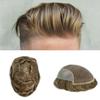 F M Human Hair Toupee for Men French Lace with Poly Mens Hair Replacement System Natural Hairline Hair System for Men Bleached Knots 8"X10" #1820 Medium Ash Blonde with 20%gray-110%density view 1