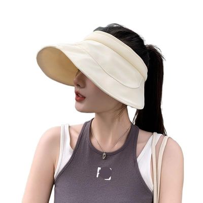 ZIIVIEVS New Women's Summer UV Protection Empty Top Hat, Sun Protection and Sunshade Hat, Versatile Face Covering Riding Shell Hat (Color : Beige, Size : M(56-58CM)), Medium